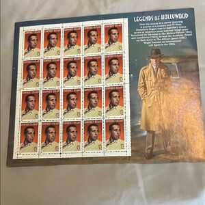 Humphrey Bogart Commemorative Stamp Sheet - Orange & Cream